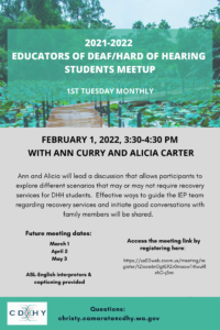 2021-2022  Educators of Deaf/Hard of Hearing  Students Meetup @ Zoom