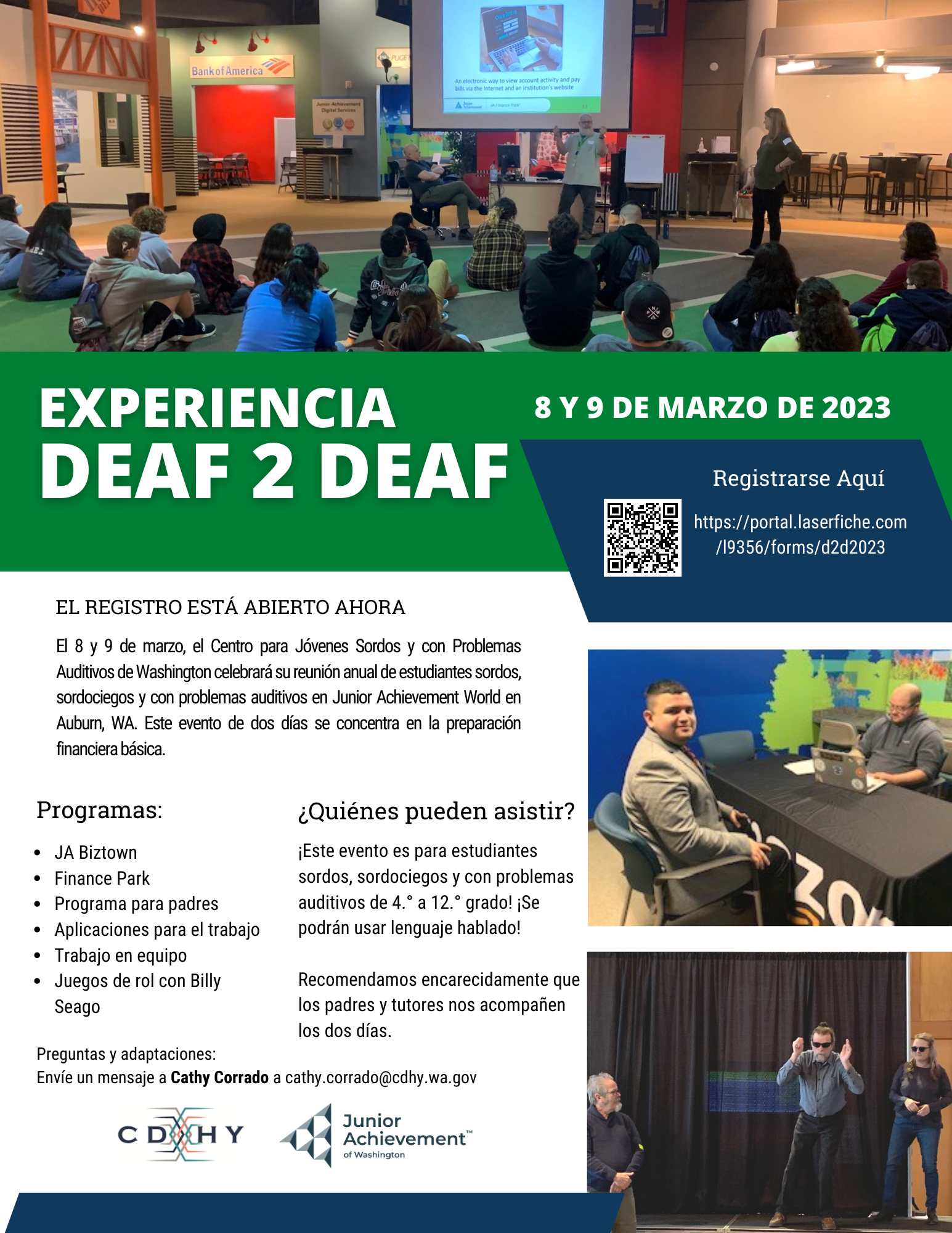 Deaf 2 Deaf Experience Flyer in Spanish