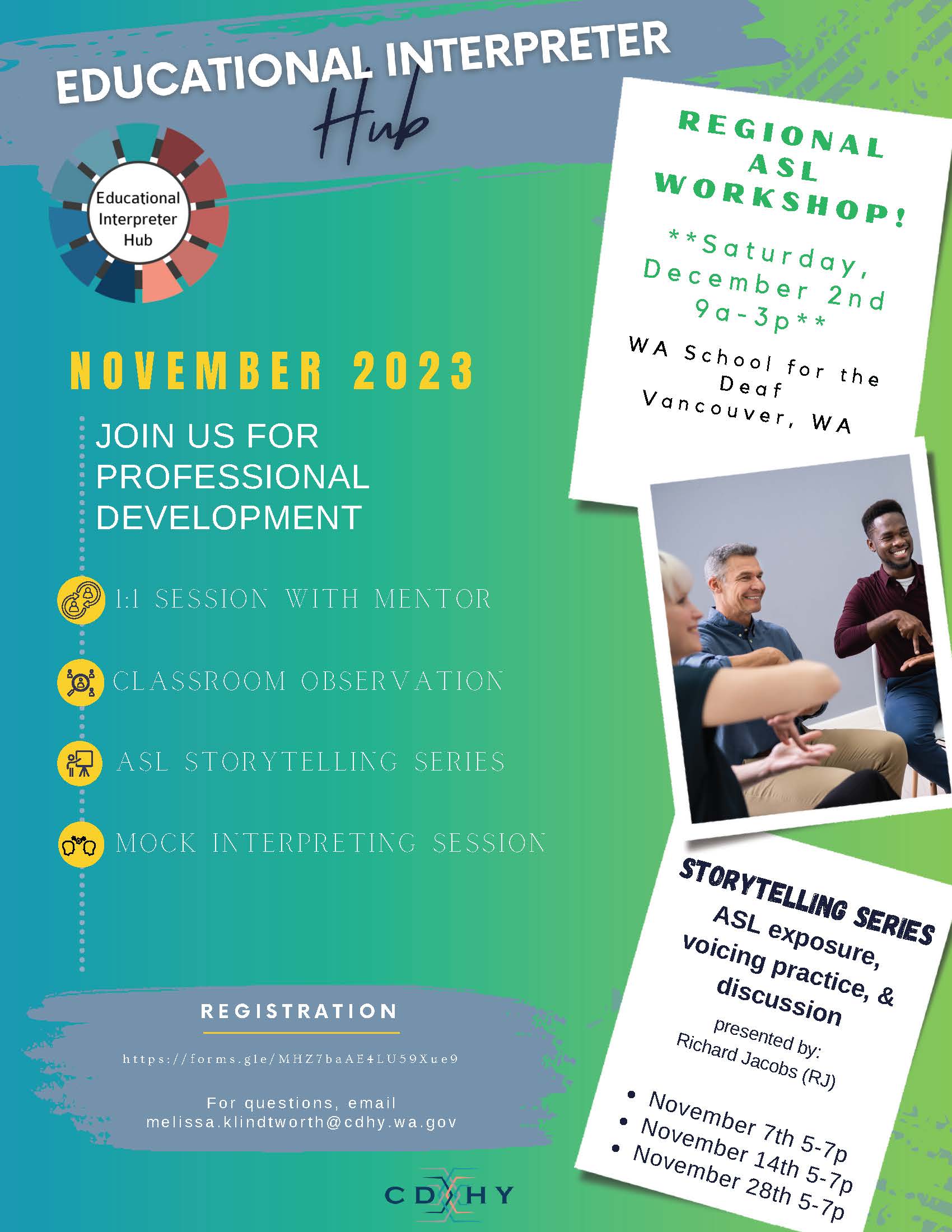 Educational Interpreter Hub November 2023 offerings flyer