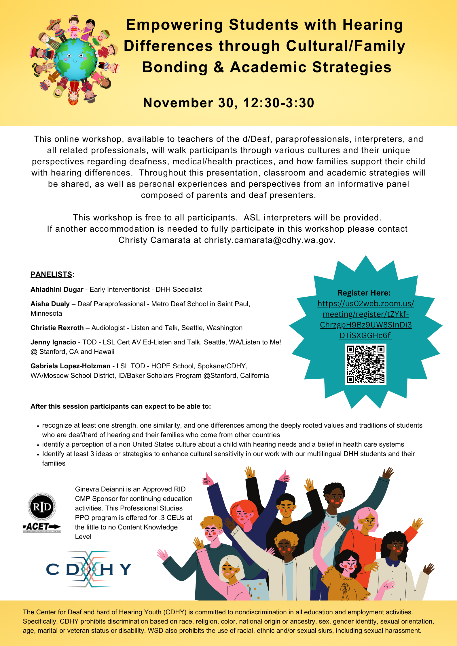 flyer for Empowering Students with Hearing Differences through Cultural/Family Bonding and Academic Strategies